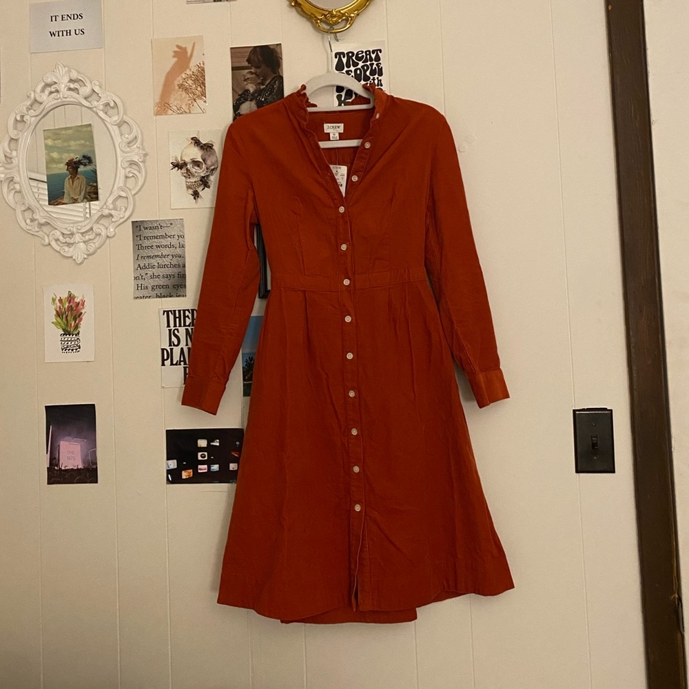 NWT J. Crew Burnt Orange Midi Shirt Dress Size 0